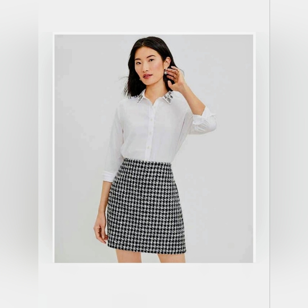 NWOT! LOFT Fall Glam Houndstooth Shimmer Y2k Women's Formal Mini Skirt 8/Medium - Picture 15 of 17